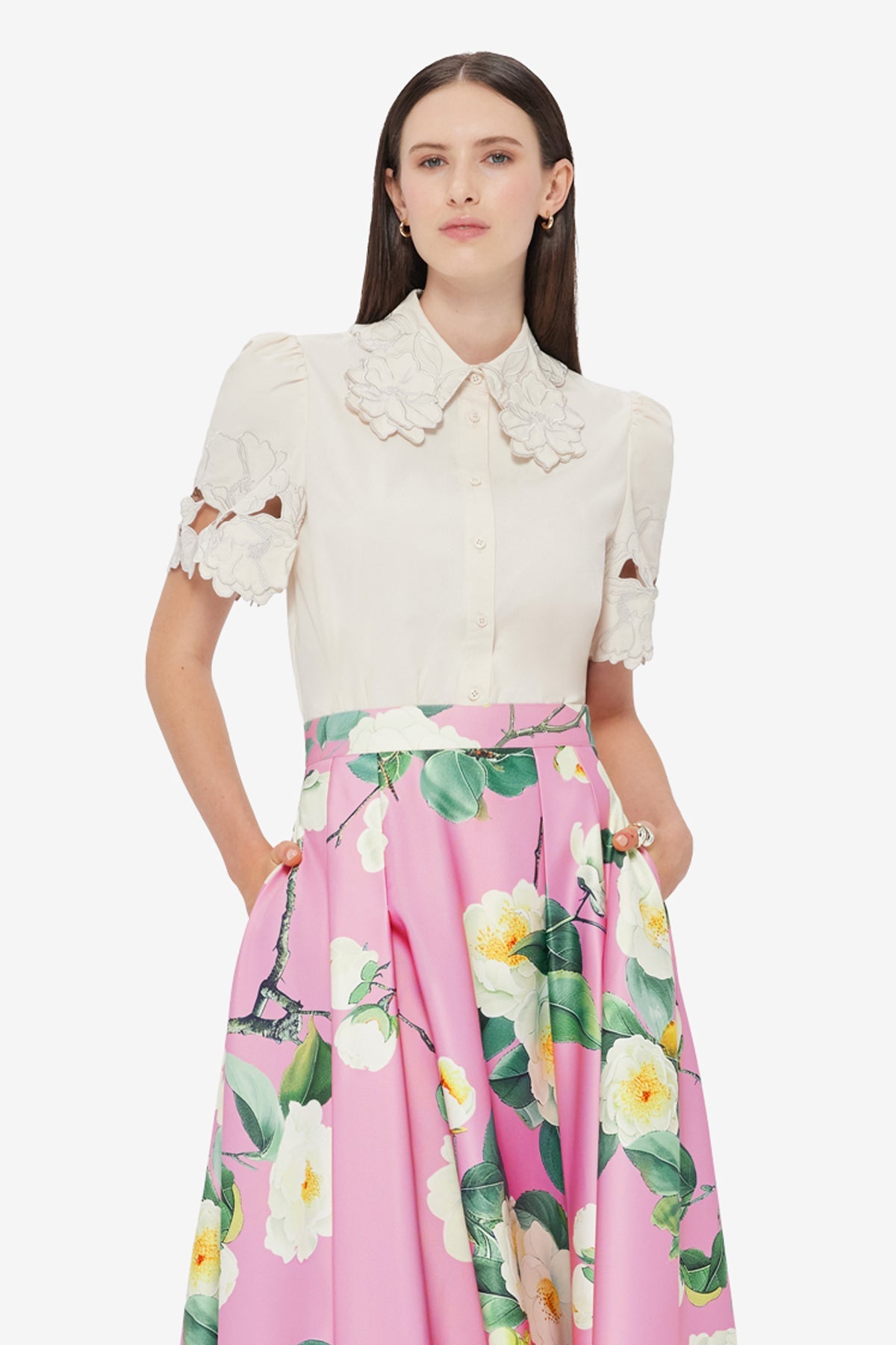 Amelie Appliqué Shirt Top - Snow
