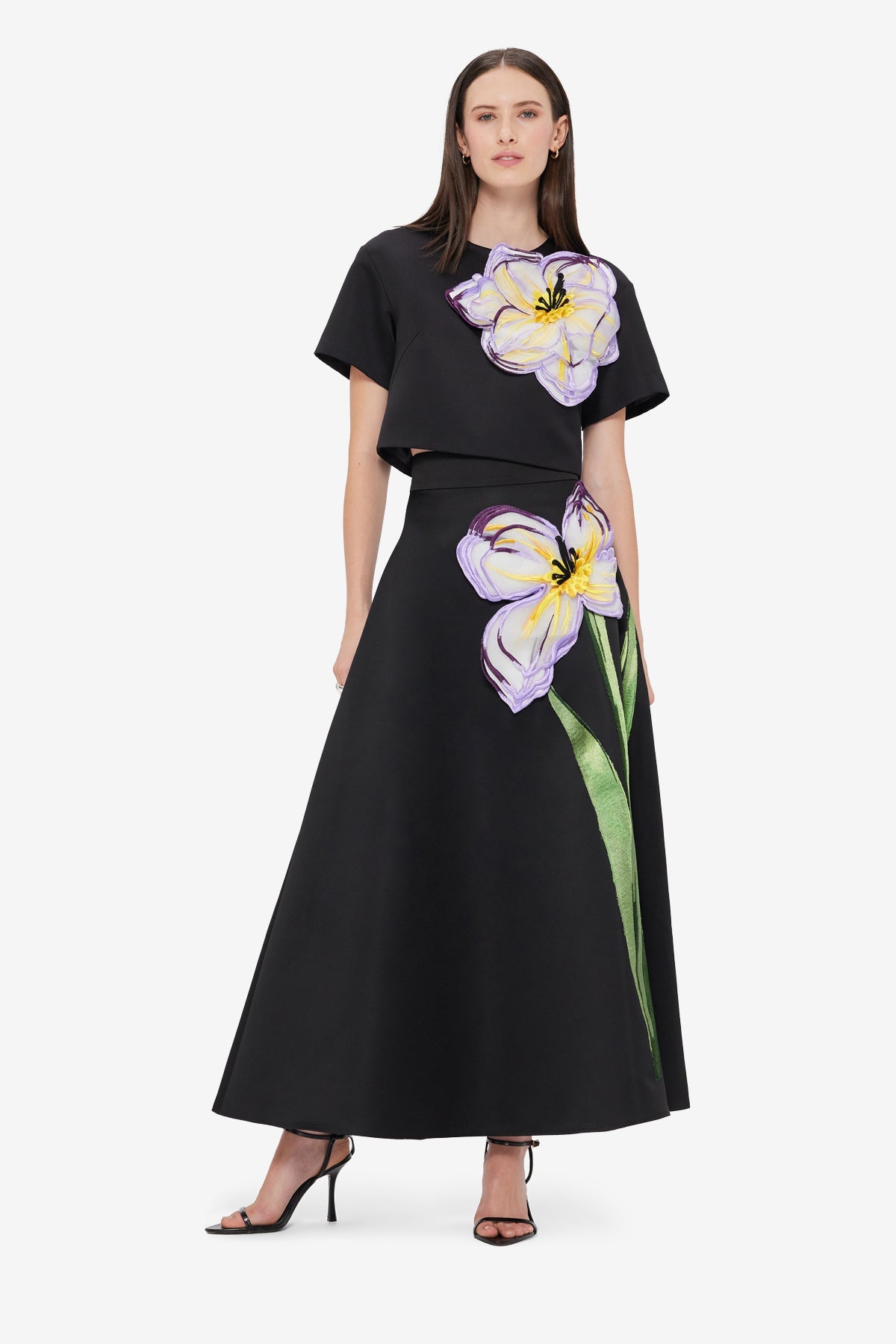 Indie Appliqué Sleeve Top - Iris Print in Ebony