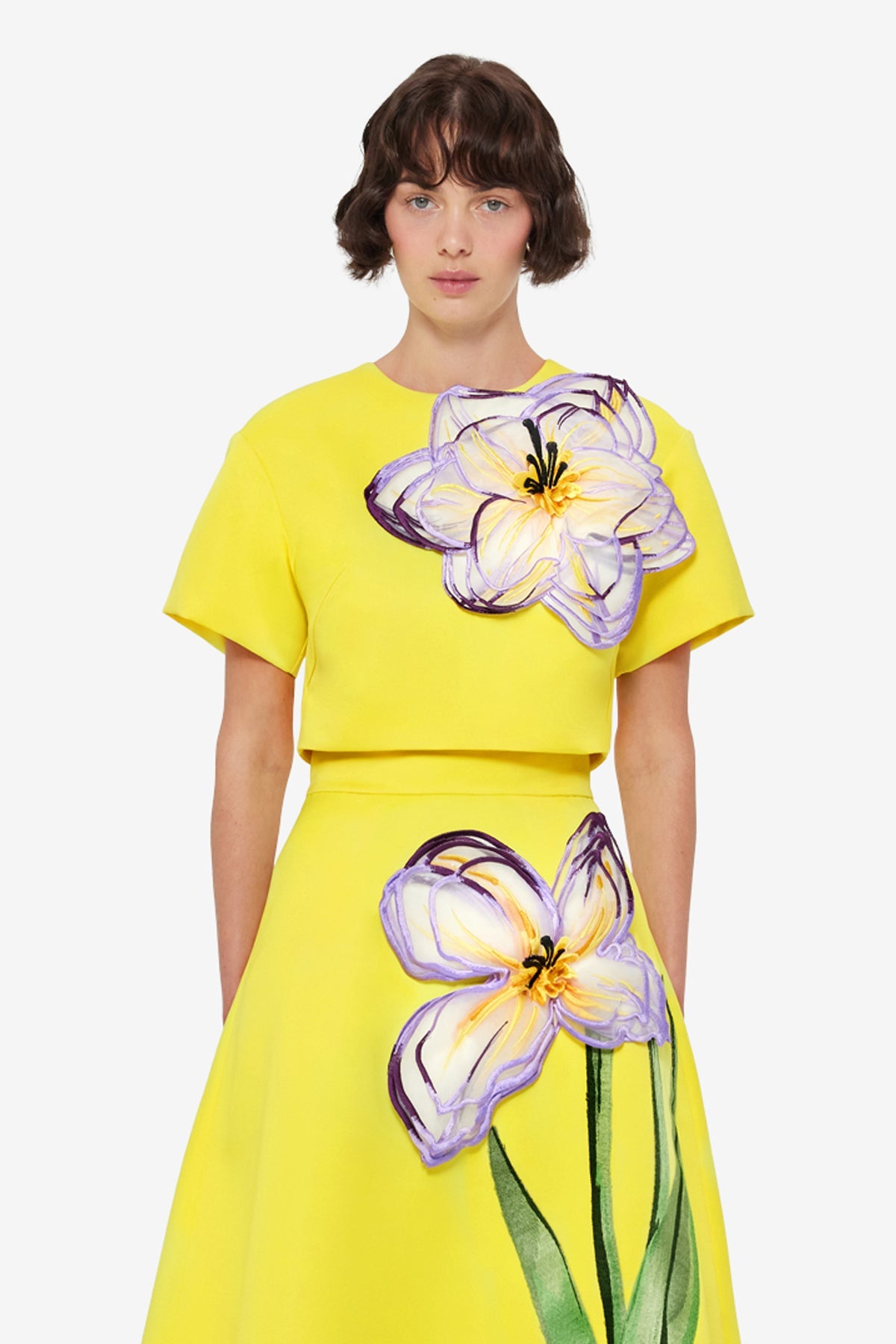 Indie Appliqué Sleeve Top - Iris Print in Yellow