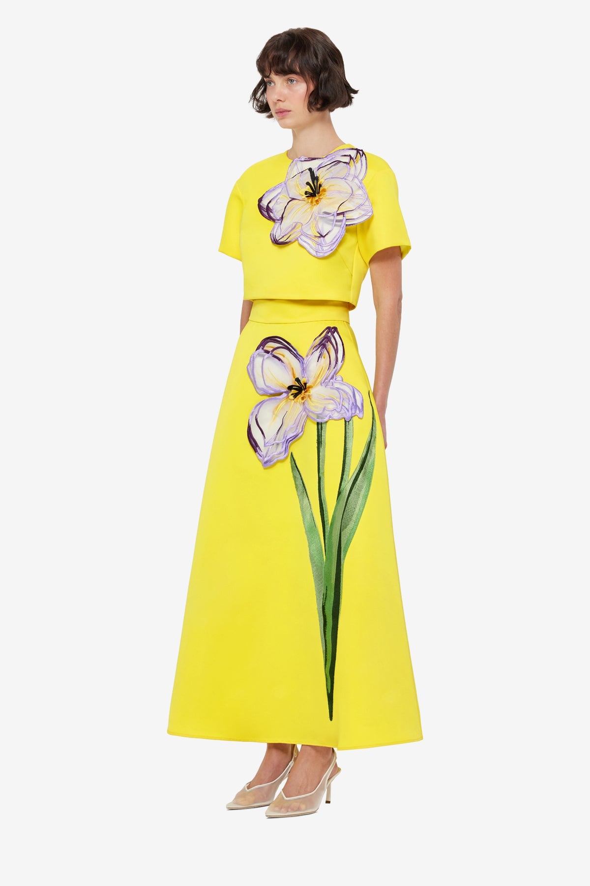 Indie Appliqué Sleeve Top - Iris Print in Yellow