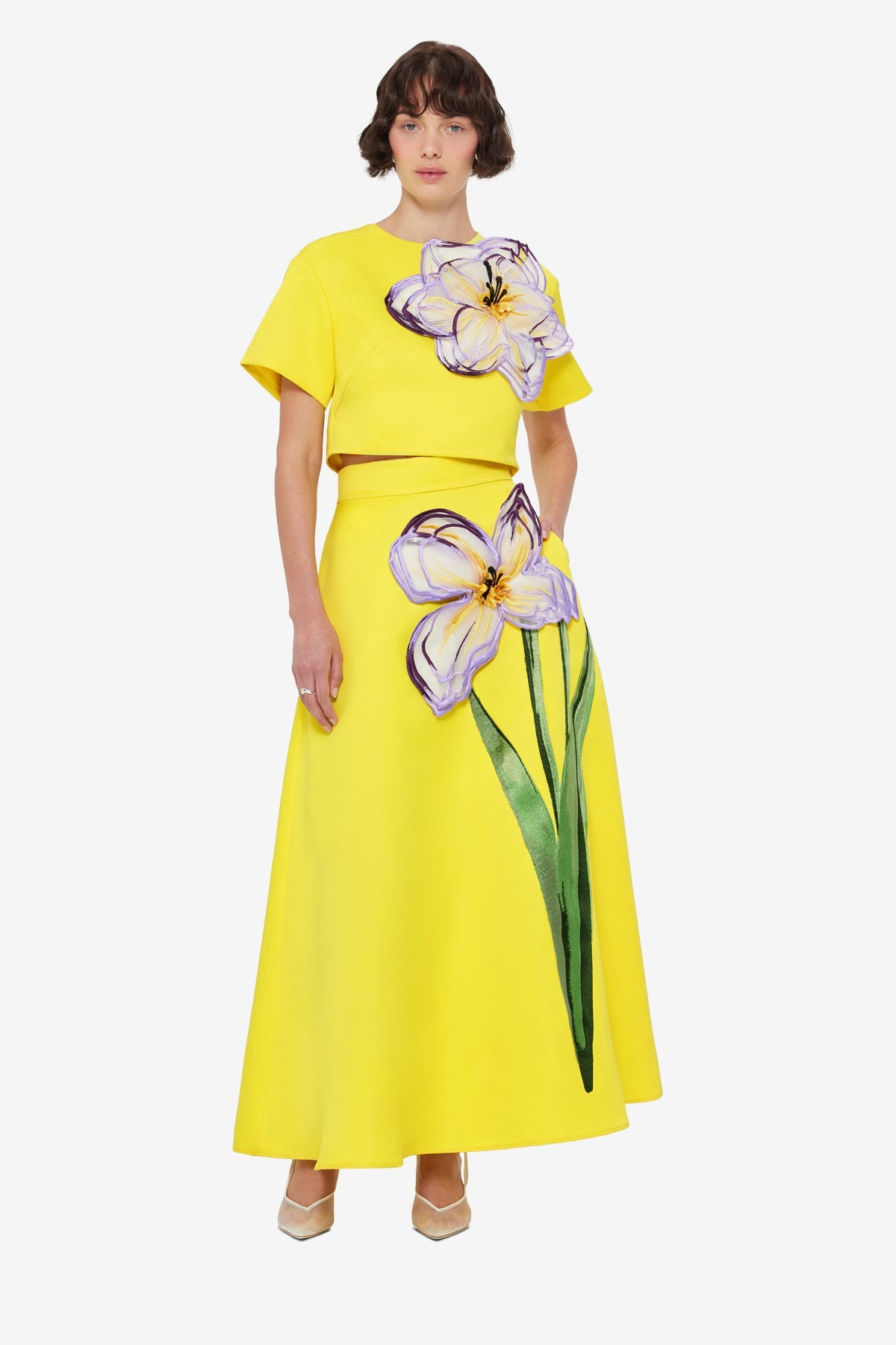 Indie Appliqué Sleeve Top - Iris Print in Yellow