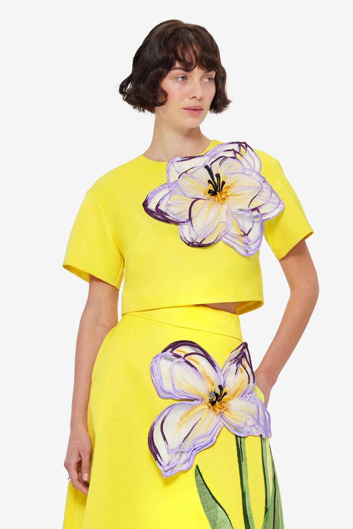 Indie Appliqué Sleeve Top - Iris Print in Yellow