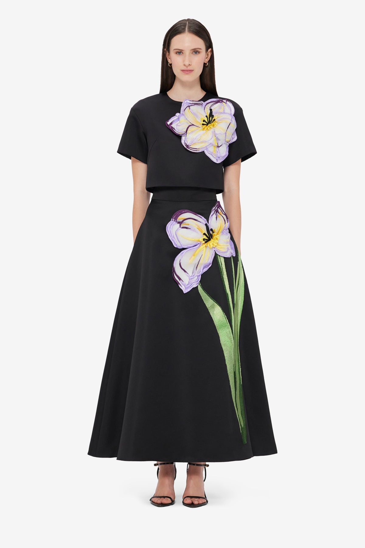 Rafaela Appliqué Maxi Skirt - Iris Print in Ebony