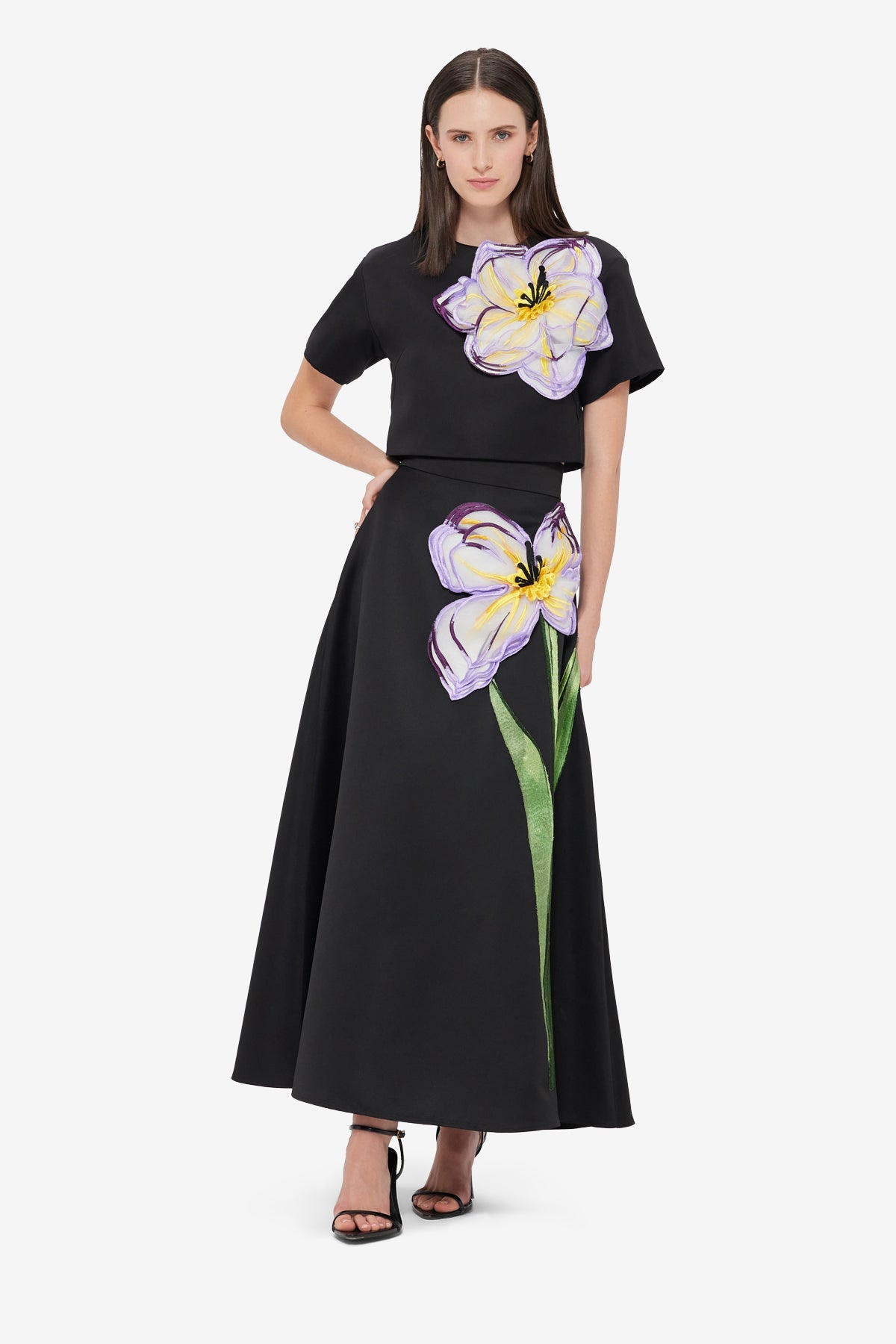 Rafaela Appliqué Maxi Skirt - Iris Print in Ebony