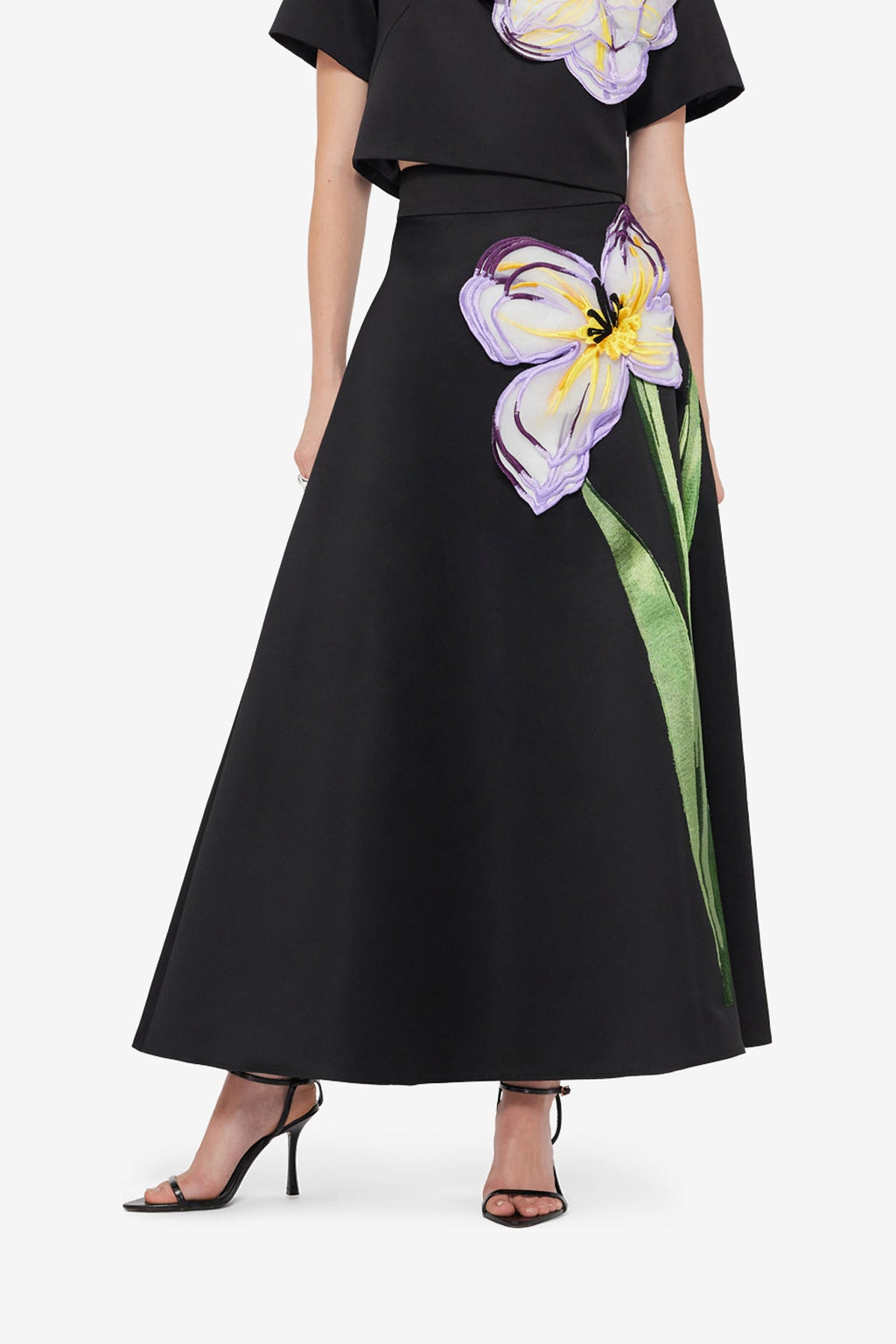 Rafaela Appliqué Maxi Skirt - Iris Print in Ebony