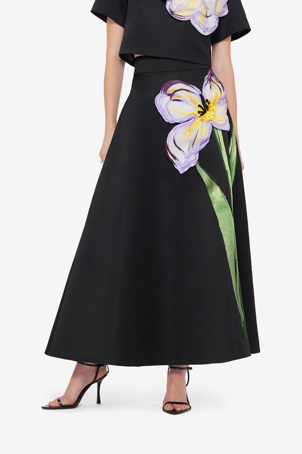 Rafaela Appliqué Maxi Skirt - Iris Print in Ebony