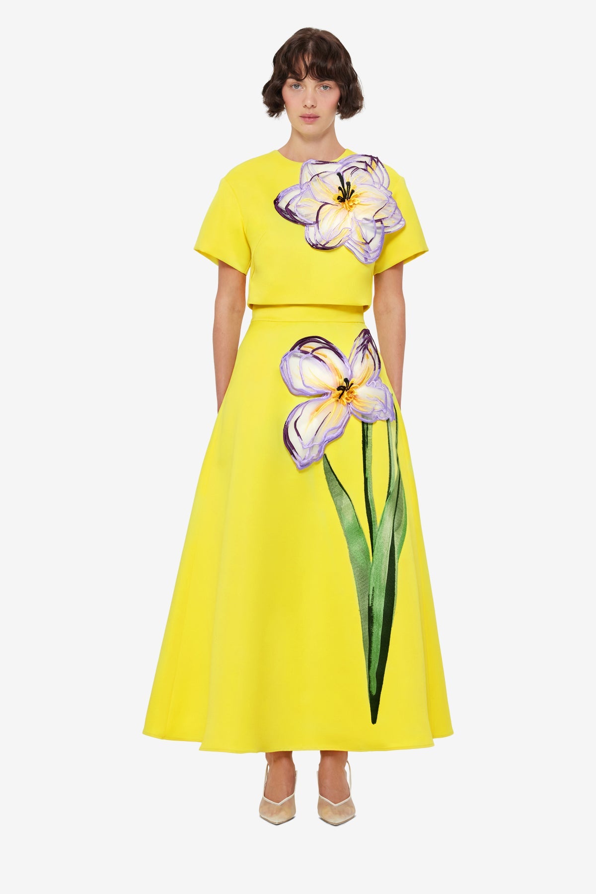 Rafaela Appliqué Maxi Skirt - Iris Print in Yellow