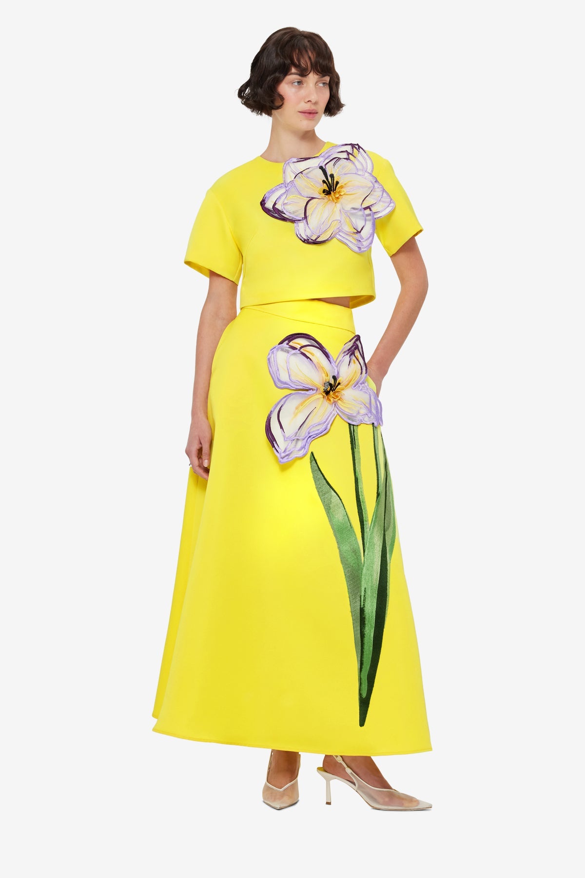 Rafaela Appliqué Maxi Skirt - Iris Print in Yellow
