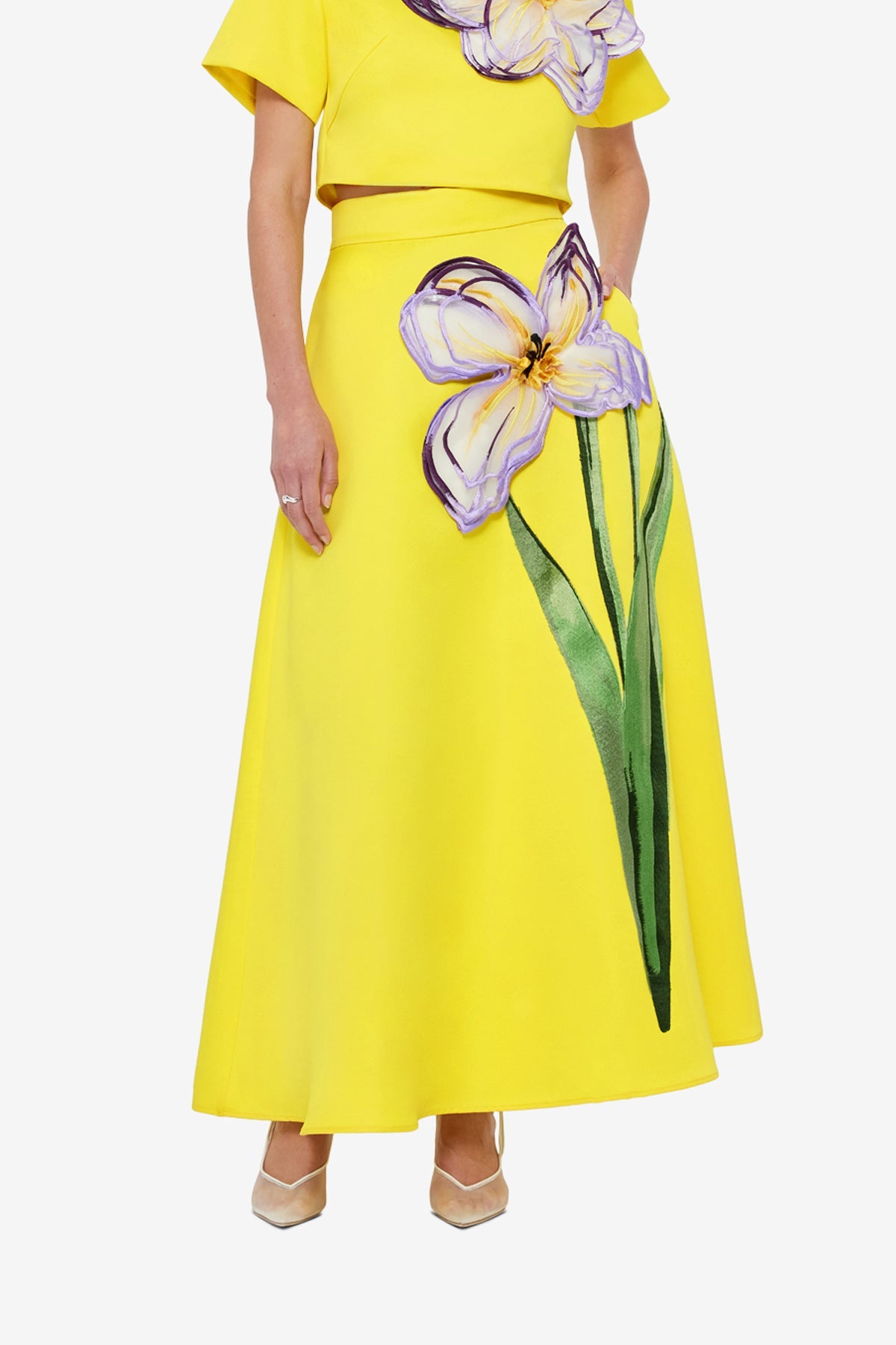 Rafaela Appliqué Maxi Skirt - Iris Print in Yellow