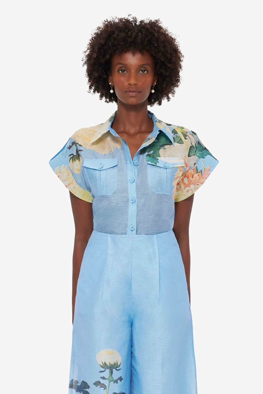Catarina Blouse - Hydrangea Print in Cornflower Blue