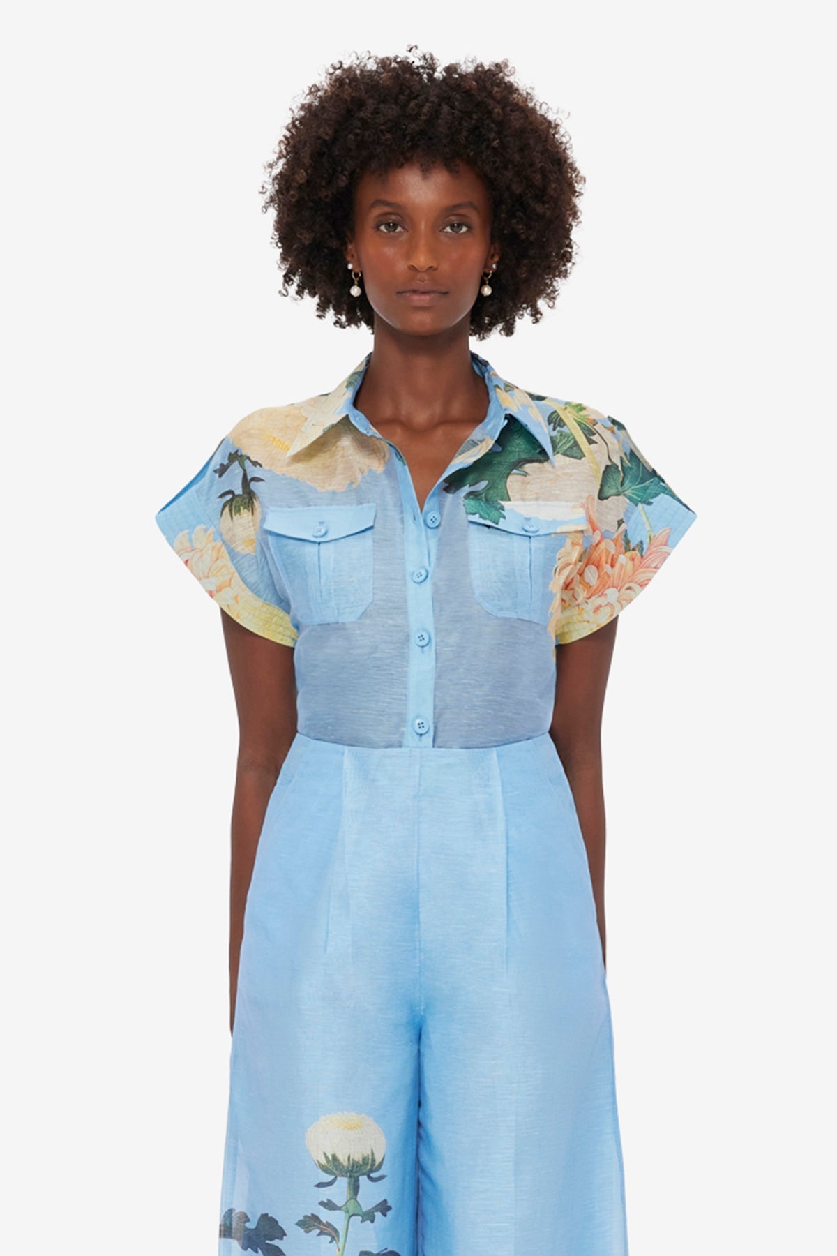 Catarina Blouse - Hydrangea Print in Cornflower Blue