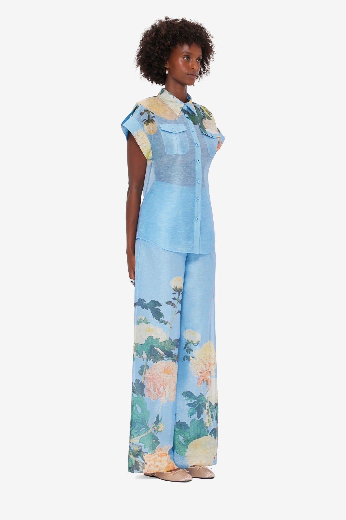 Catarina Blouse - Hydrangea Print in Cornflower Blue