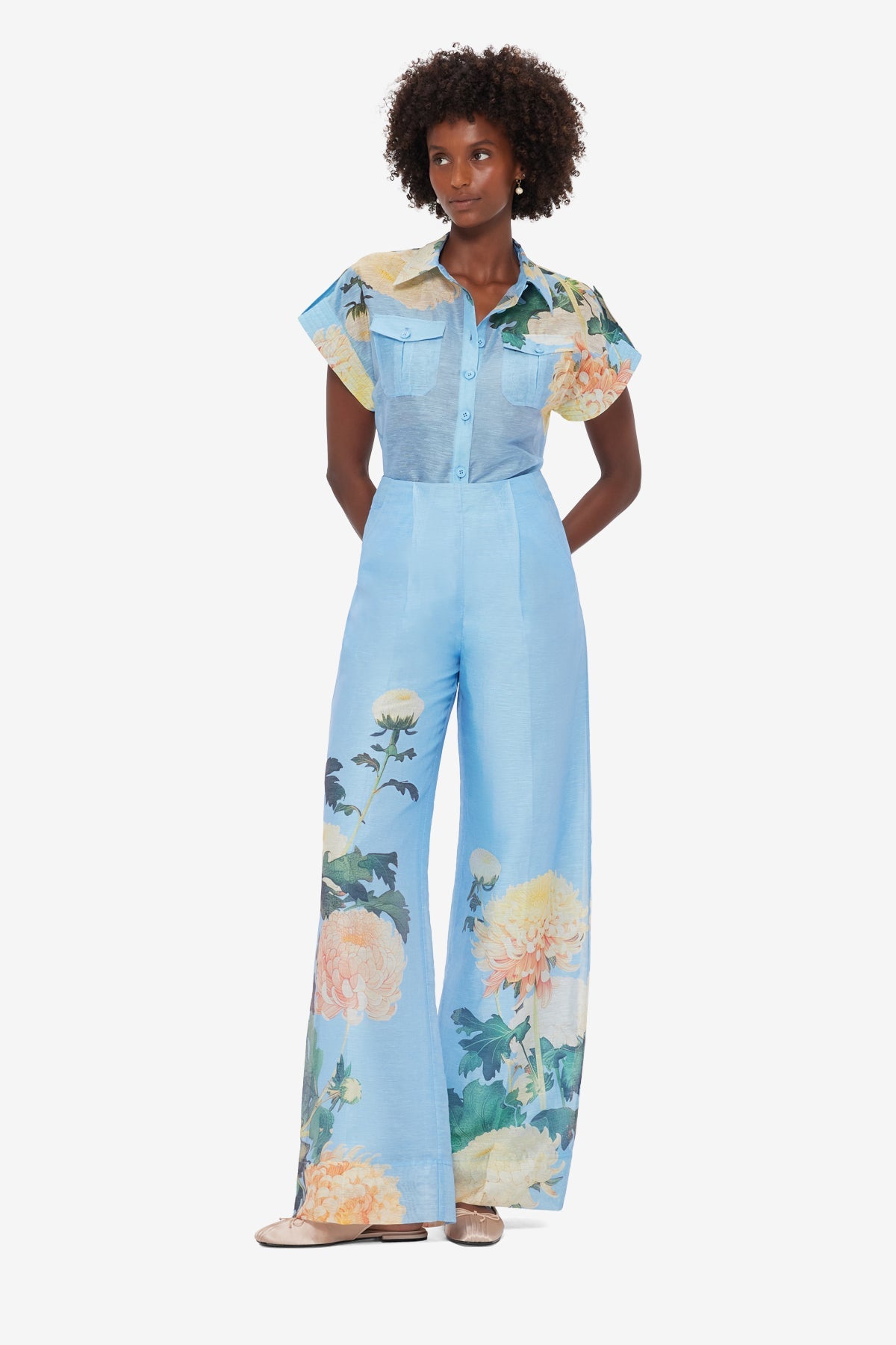 Catarina Blouse - Hydrangea Print in Cornflower Blue