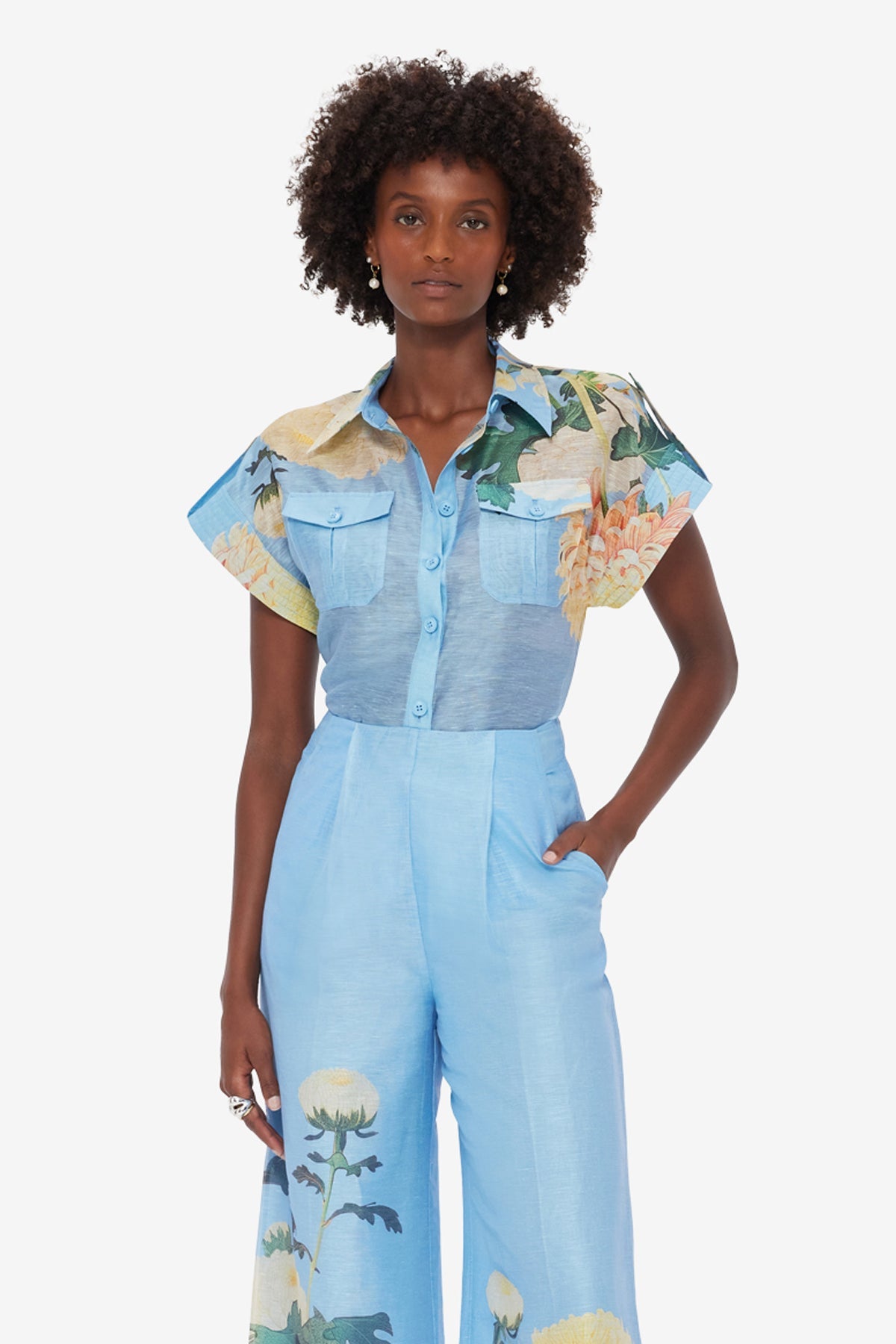 Catarina Blouse - Hydrangea Print in Cornflower Blue