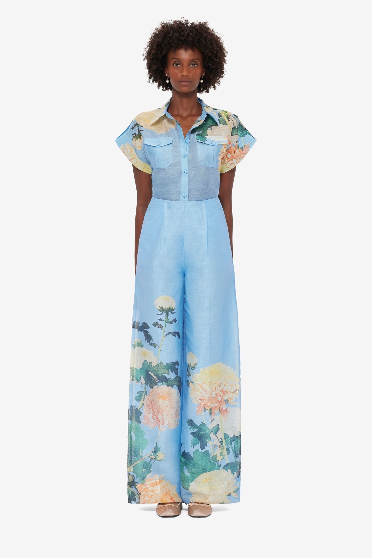 Luisa Pants - Hydrangea Print in Cornflower Blue