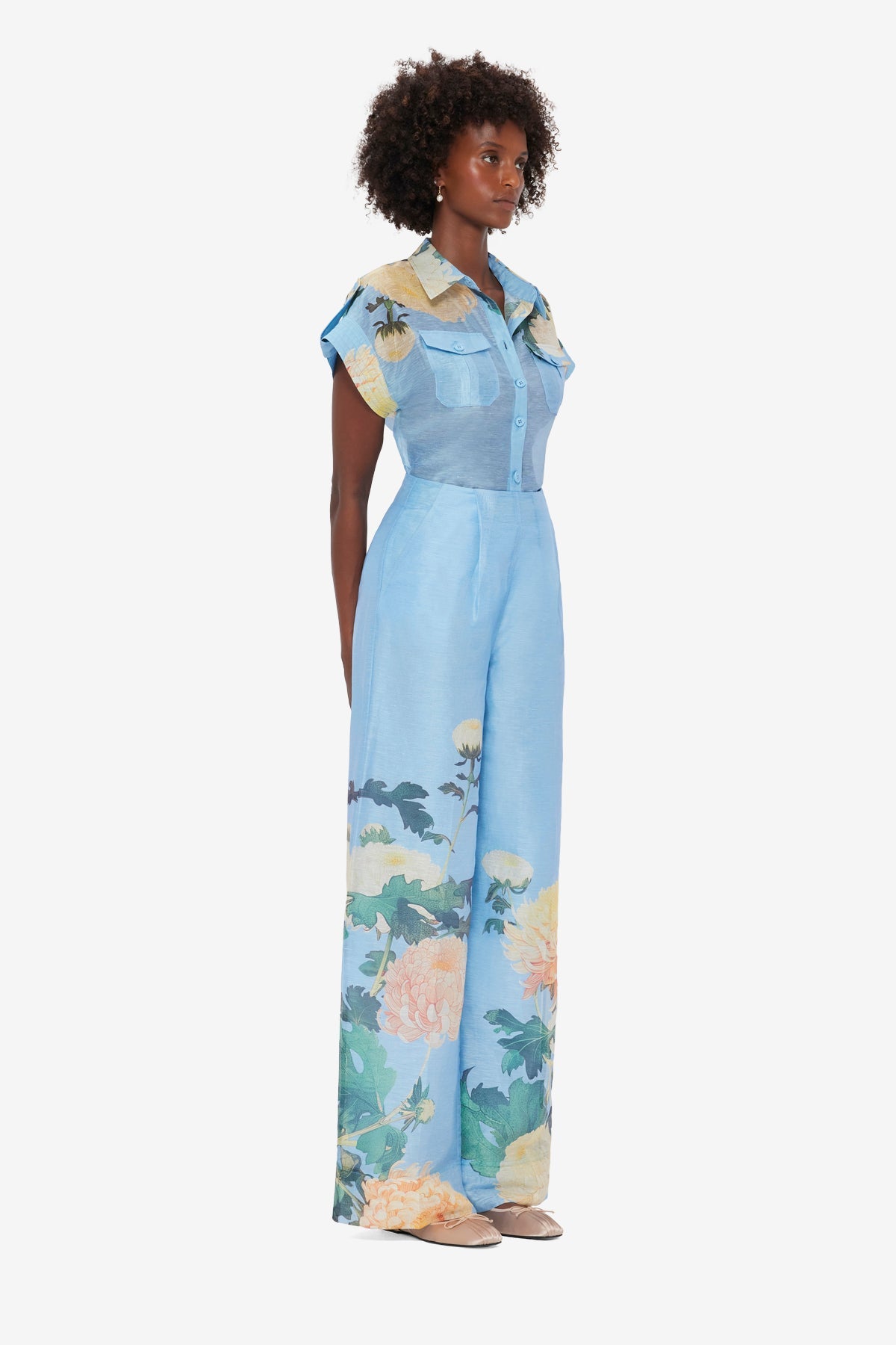 Luisa Pants - Hydrangea Print in Cornflower Blue