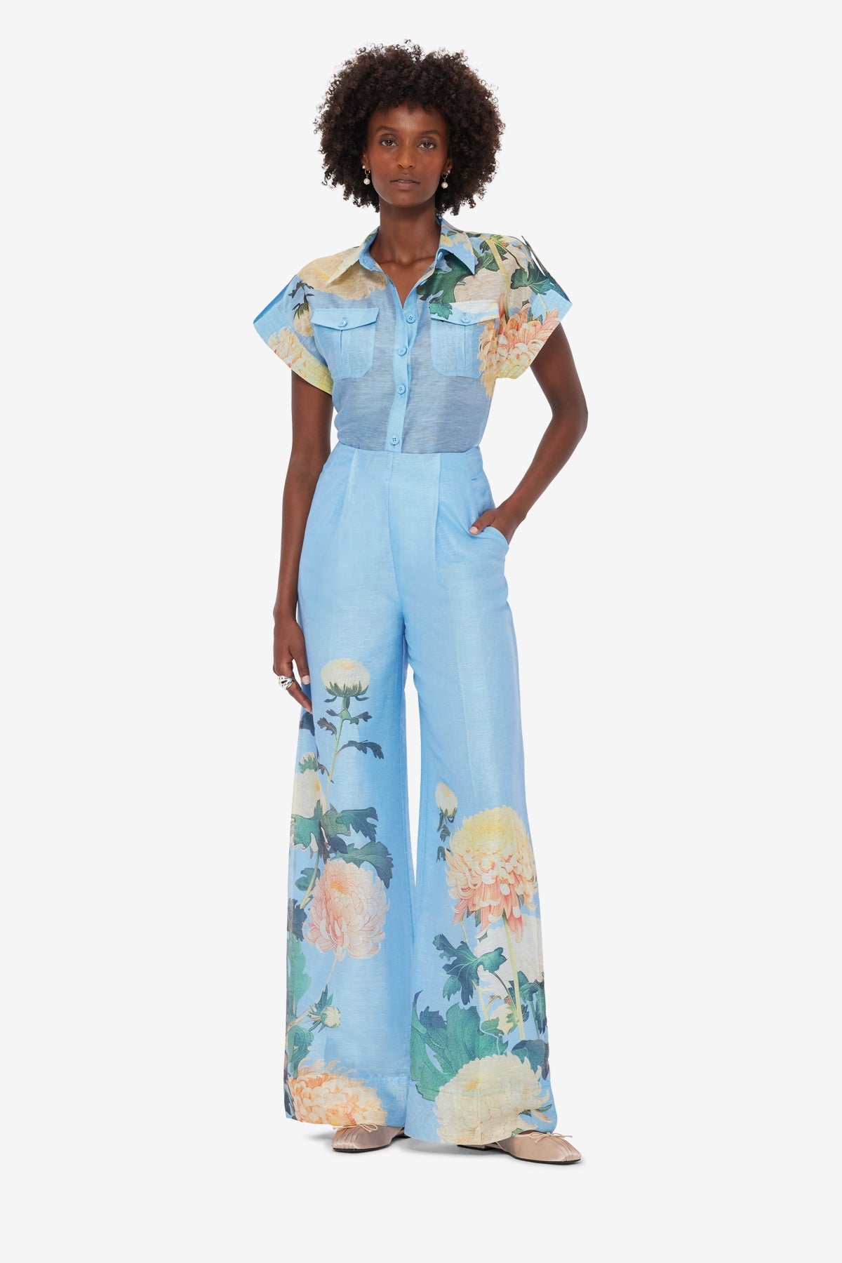 Luisa Pants - Hydrangea Print in Cornflower Blue
