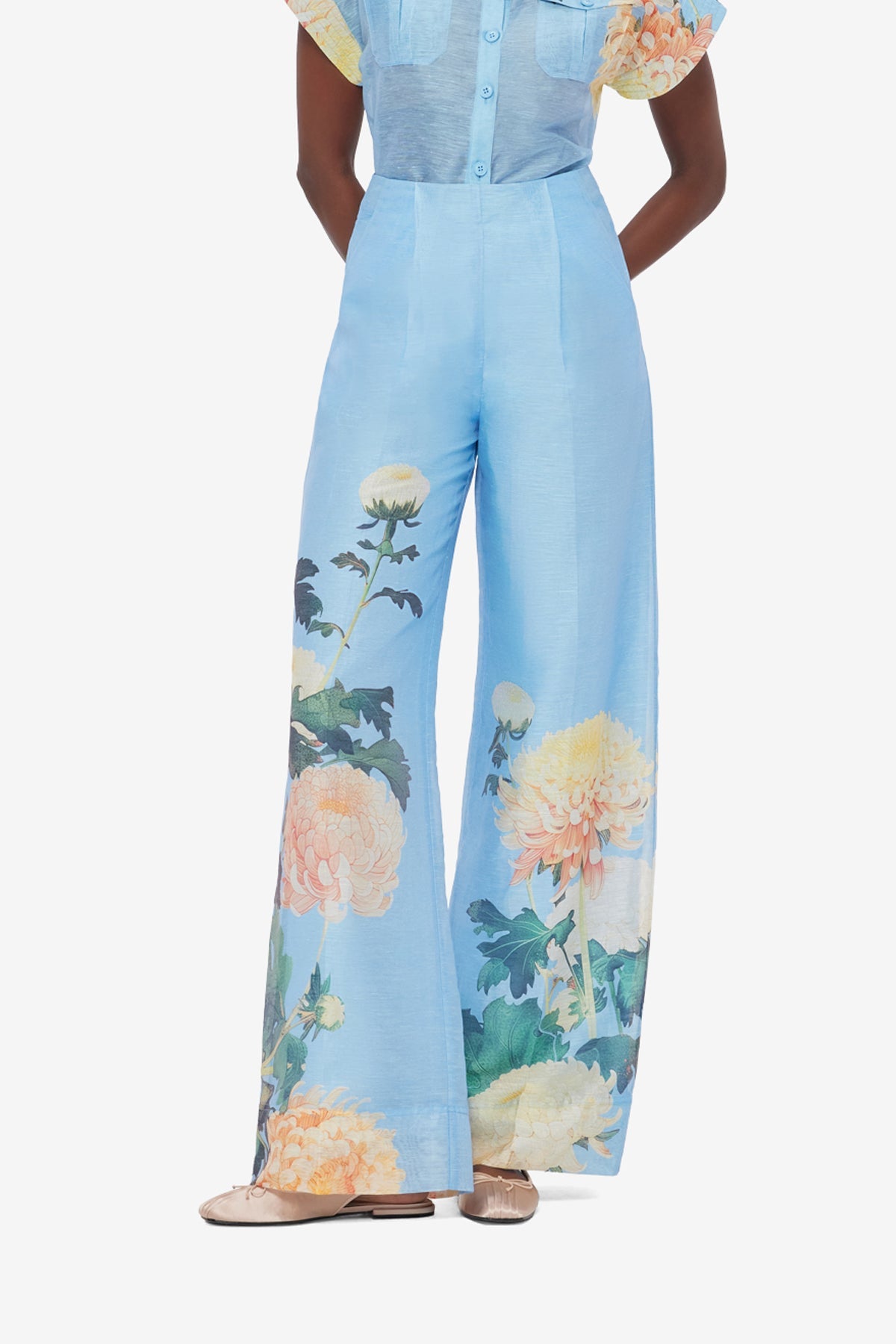 Luisa Pants - Hydrangea Print in Cornflower Blue